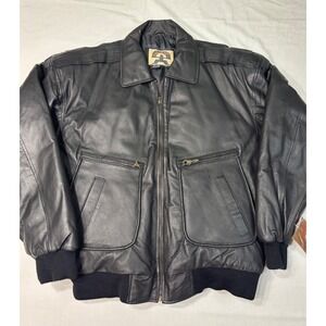 Phase 2 Mens Black Leather Bomber Jacket Flight Aviator Coat Large 0128 RM